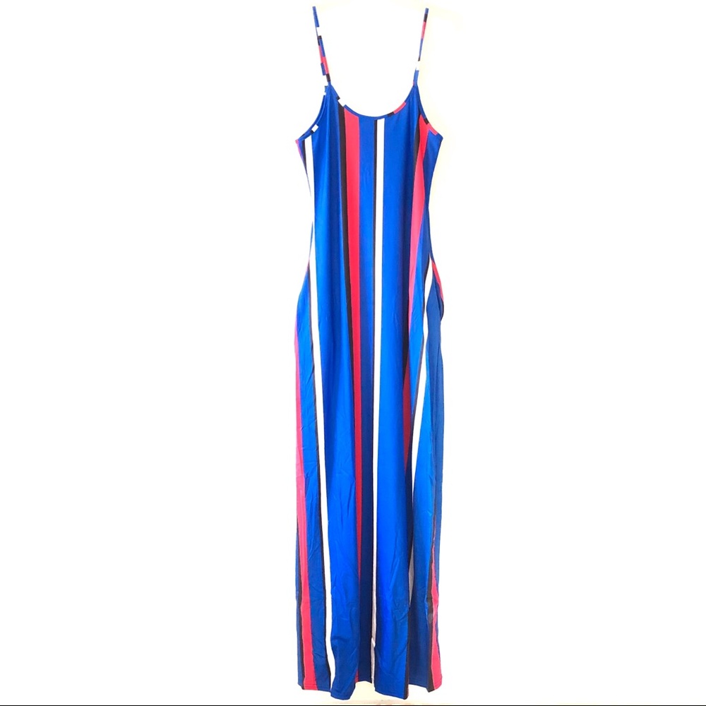 Red Blue White Stretch Sleeveless Loose Maxi Dress - Picture 6 of 7